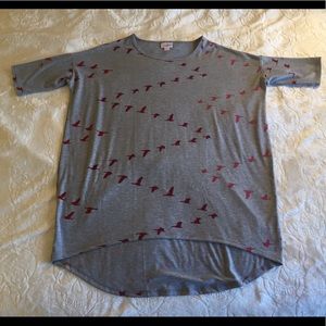 Lularoe Irma, red birds on gray, XS, NWOT